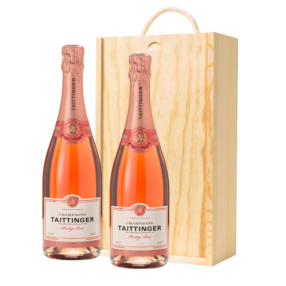 Taittinger Brut Prestige Rose NV Champagne 75cl Twin Pine Wooden Gift Box (2x75cl)